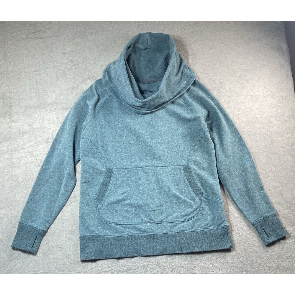 LL Bean Sweatshirt Women Large Heathered Green Cotton Cozy Cowl Neck Pullover